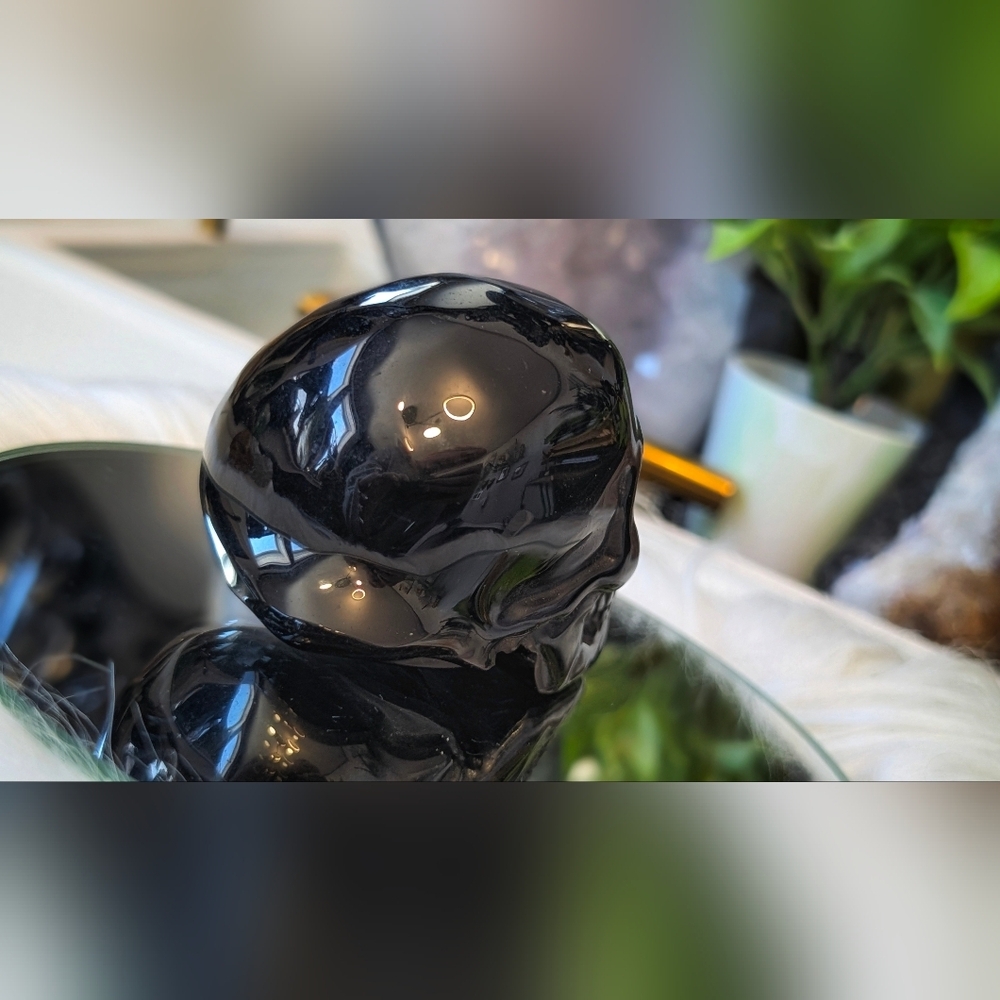 Gold Sheen Black Obsidian Crystal Skull Carving - Picture 4 of 12